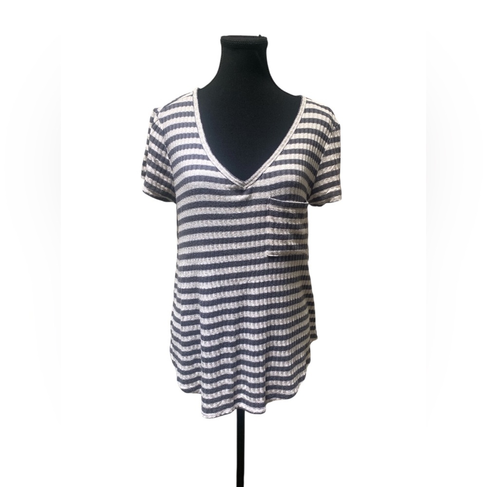 Rag Poets Striped V-Neck Short Sleeve Top GUC S